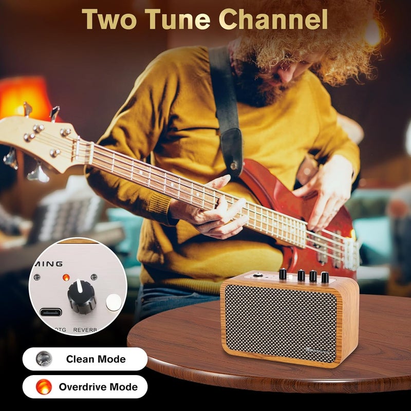 RANMING Guitar Amp 10W Mini Guitar Amplifier with Clean/Drive Channel Portable Electric Guitars Amp with Headphone Jack USB-C Rechargeable Wireless Amps for Indoor Practice,Live Streaming,Traveling - Image 2